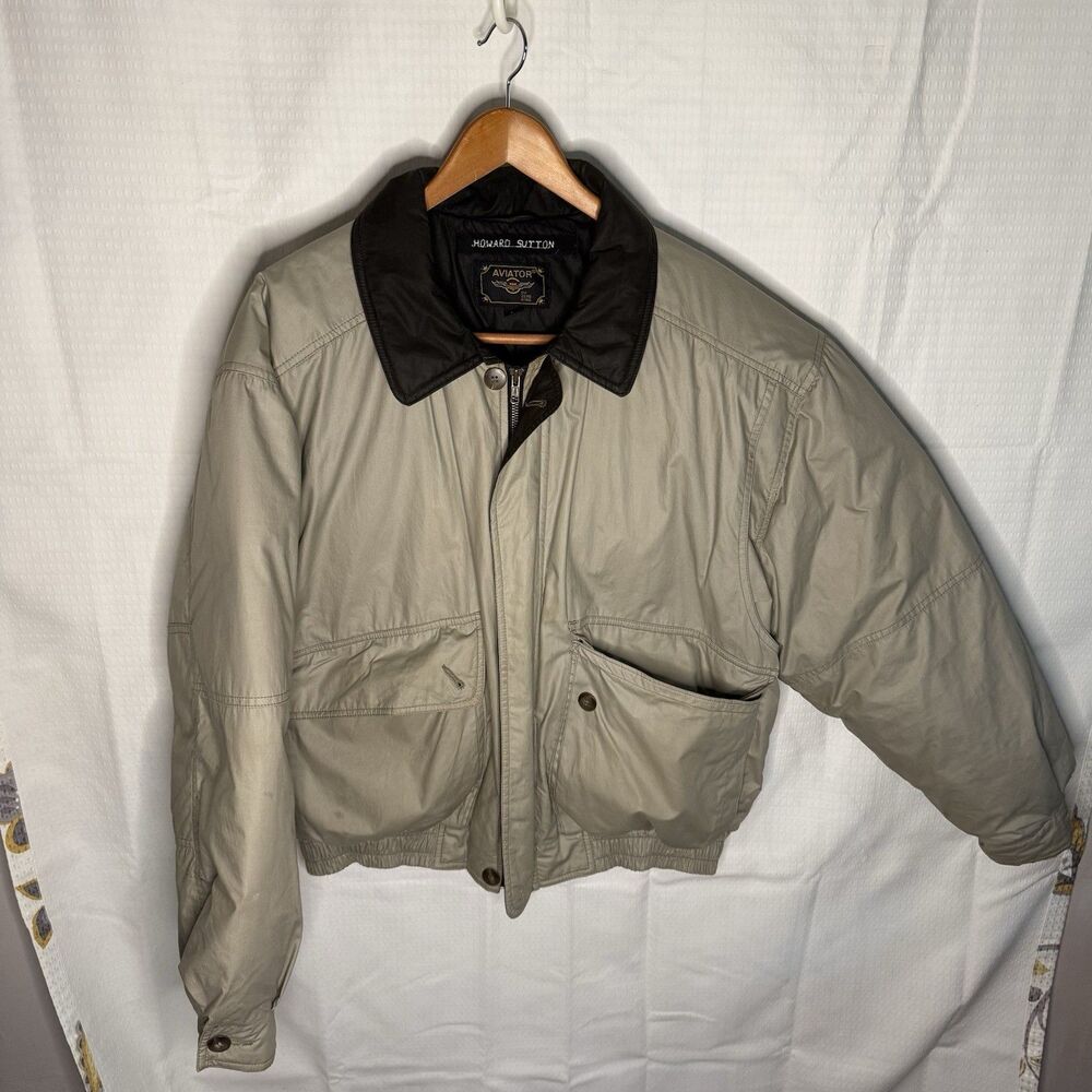 Vintage Aviator by Zero King Bomber Jacket size  XL Green Leather Trim Full Zip